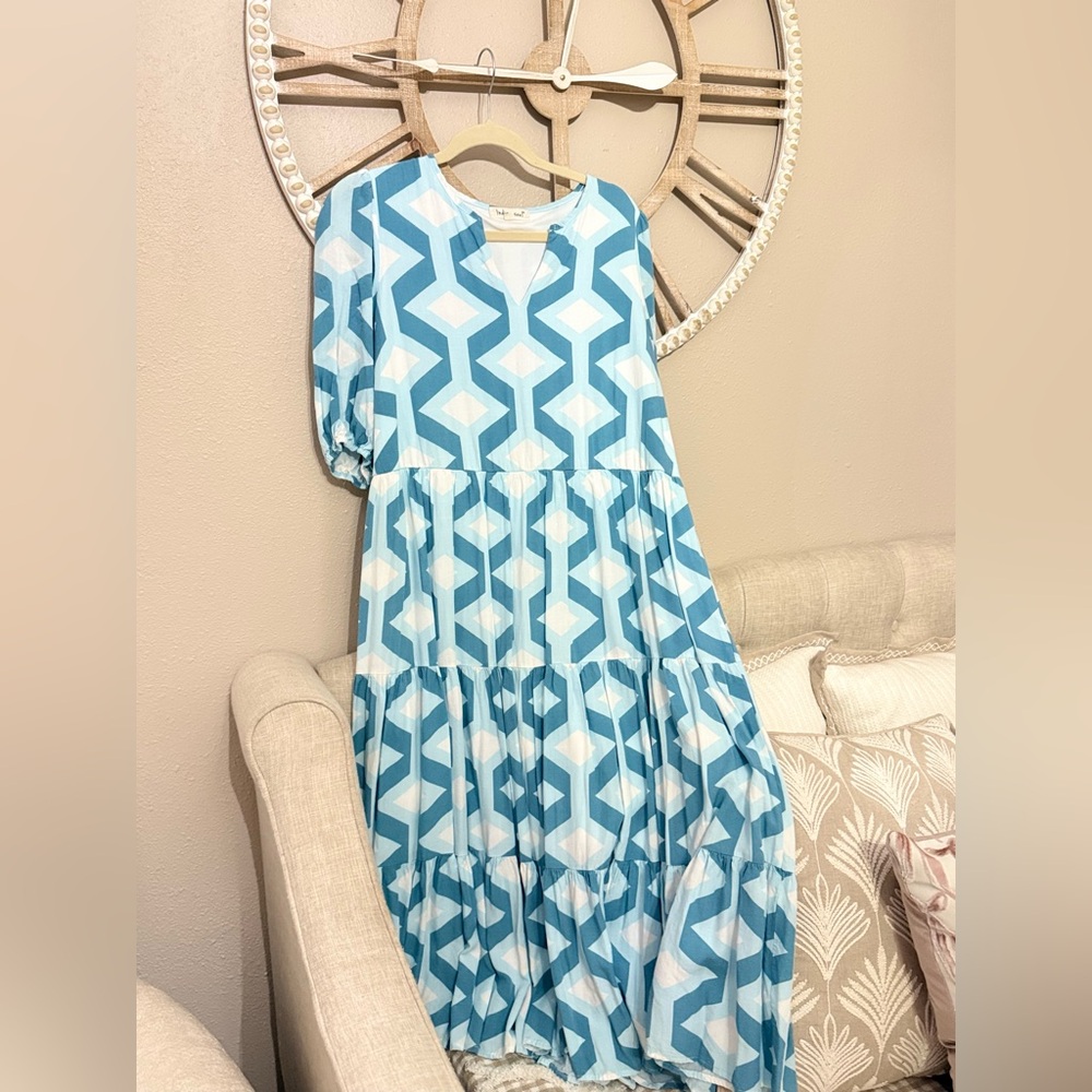 Blue Geometric Patterned Dress